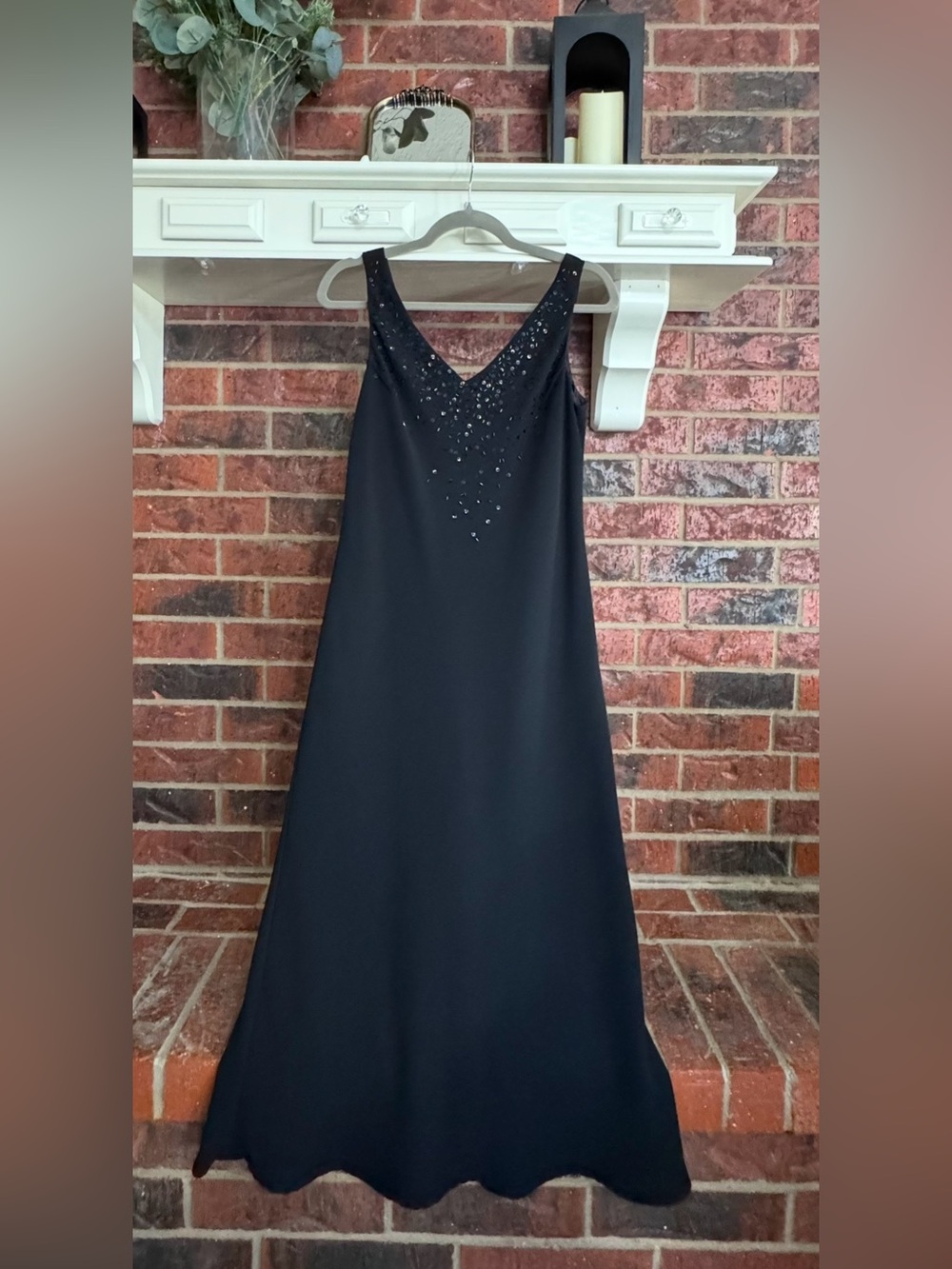 Elegant Vintage Black Beaded V-Neck Evening Dress Sz 12